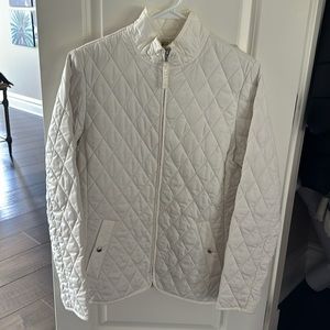 Lands’ End Quilted Riding Jacket in Off White w/ 2 Pockets, Zipper, Small 4-6